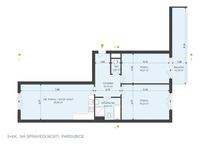 Pronájem pokoje, Pardubice - Zelené Předměstí, Na Spravedlnosti, 16 m2