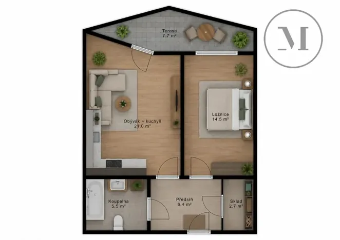 Pronájem bytu 2+kk, České Budějovice, 55 m2