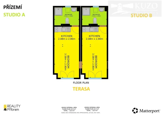 Pronájem bytu 1+kk, Příbram - Orlov, 22 m2