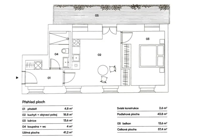 Pronájem bytu 2+kk, Praha - Nusle, Boleslavova, 43 m2