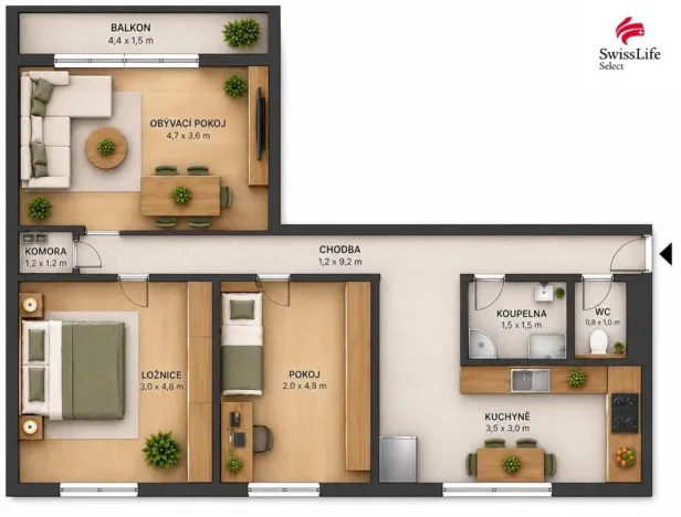 Prodej bytu 3+1, Horní Bříza, Družstevní, 63 m2