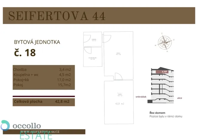 Prodej bytu 2+kk, Praha, Seifertova, 42 m2
