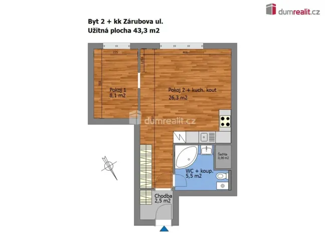Prodej bytu 2+kk, Praha - Kamýk, Zárubova, 43 m2