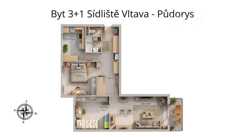 Prodej bytu 3+1, České Budějovice, Bezdrevská, 77 m2