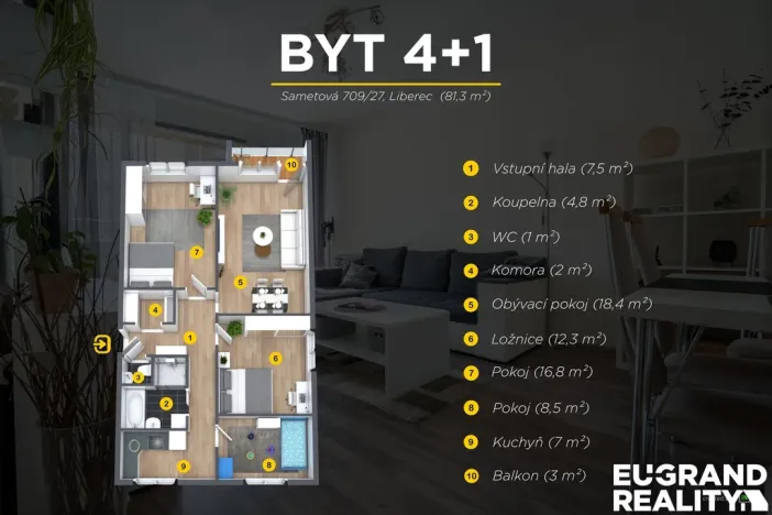 Prodej bytu 4+1, Liberec, 81 m2