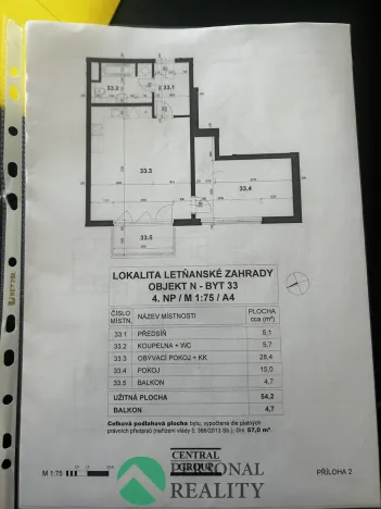 Prodej bytu 2+kk, Praha - Letňany, Hlučkova, 57 m2