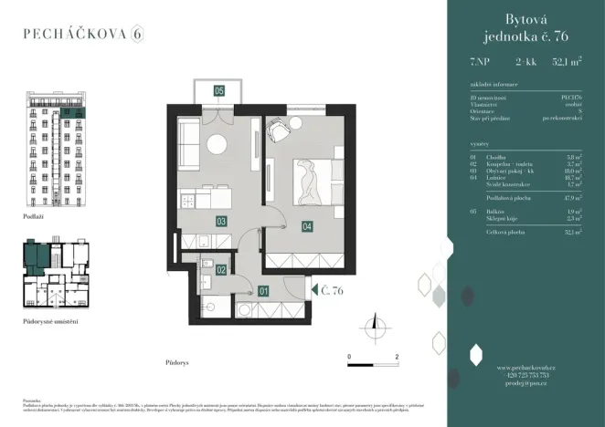 Prodej bytu 2+kk, Praha, Pecháčkova, 46 m2