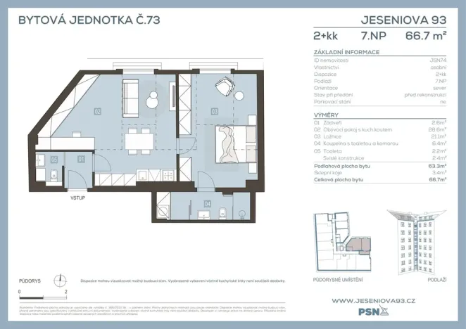 Prodej bytu 2+kk, Praha, Jeseniova, 61 m2