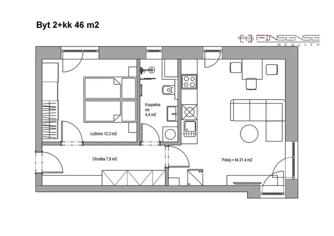 Pronájem bytu 2+kk, Kladno, Pavlisova, 45 m2