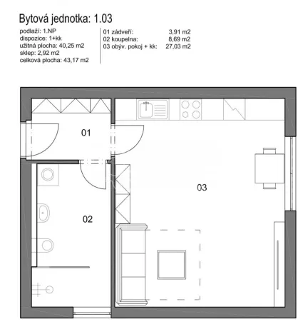 Pronájem bytu 1+kk, Hořovice, Smetanova, 40 m2
