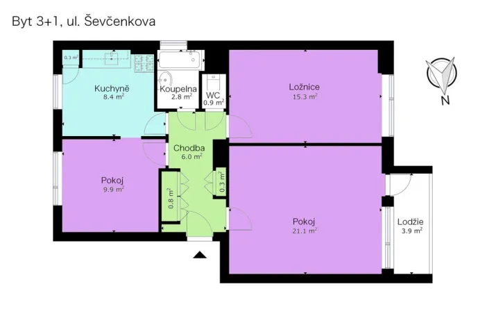 Prodej bytu 3+1, Brno - Bosonohy, Ševčenkova, 87 m2