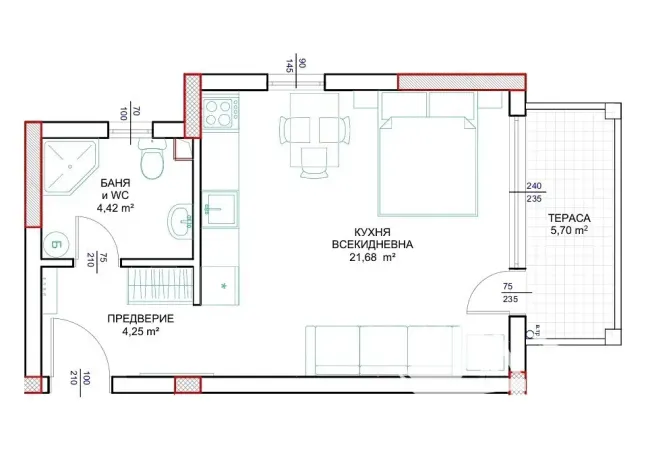 Prodej bytu 1+kk, Bjala, Bulharsko, 42 m2