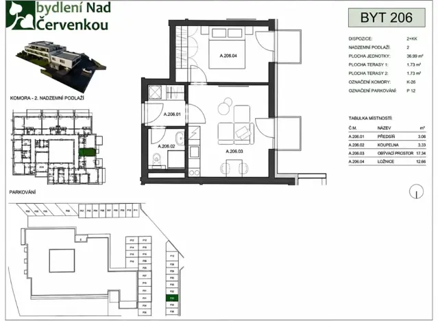 Pronájem bytu 2+kk, Mladá Boleslav, Nad Červenkou, 37 m2