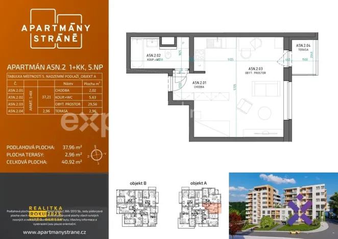 Pronájem bytu 1+kk, Zlín, Nad Stráněmi, 41 m2