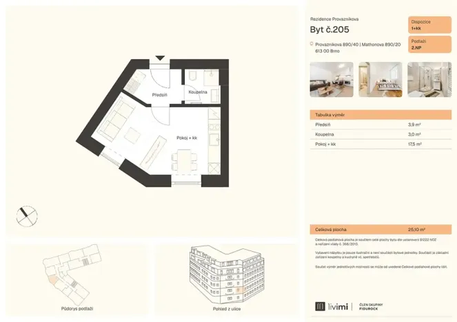 Pronájem bytu 1+kk, Brno, Mathonova, 25 m2