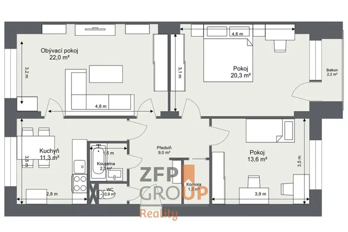 Prodej bytu 3+1, Kolín, Žižkova, 77 m2