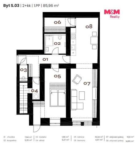 Prodej bytu 2+kk, Praha - Smíchov, Grafická, 86 m2