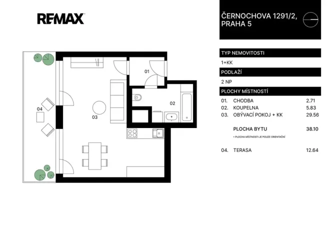 Prodej bytu 1+kk, Praha - Košíře, Černochova, 38 m2