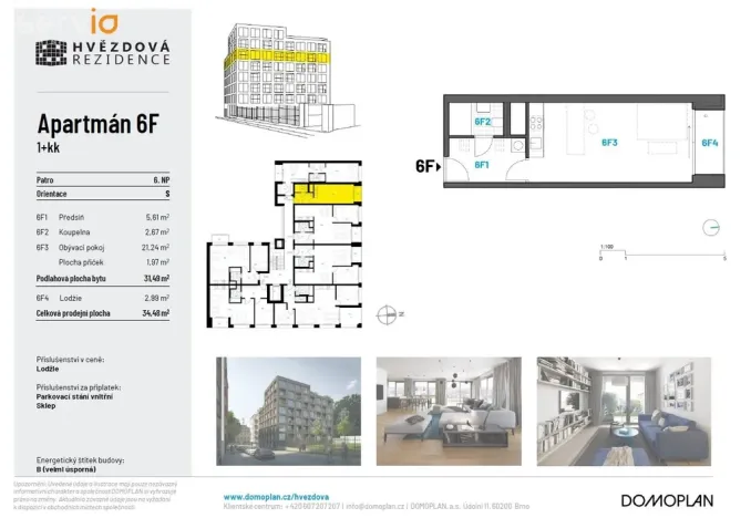Pronájem bytu 1+kk, Brno, Hvězdová, 32 m2