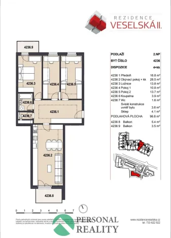 Prodej bytu 4+kk, Praha - Letňany, Škrábkových, 96 m2