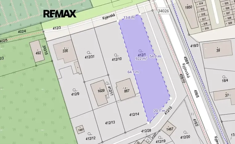 Prodej pozemku pro bydlení, Pardubice, Kyjevská, 922 m2