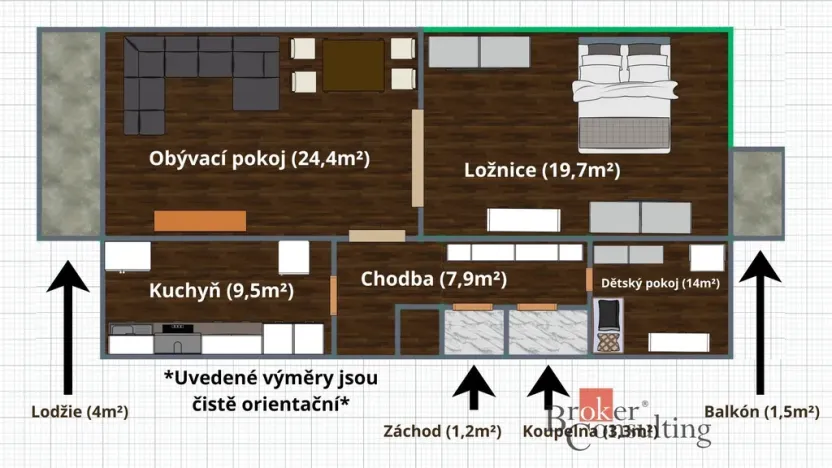 Prodej bytu 3+1, Pardubice - Zelené Předměstí, Sladkovského, 80 m2
