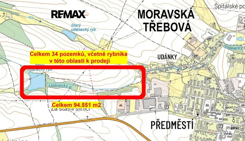 Prodej rybníku, Moravská Třebová, 94551 m2