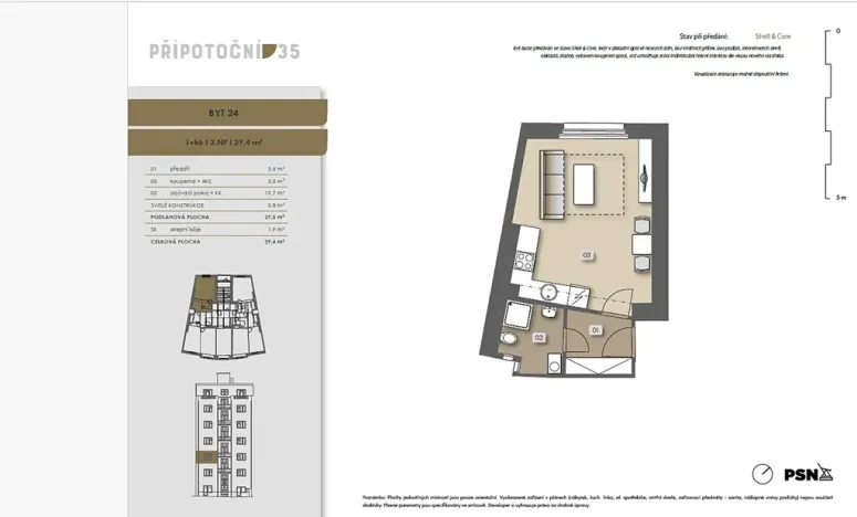 Pronájem bytu 1+kk, Praha - Vršovice, Přípotoční, 28 m2