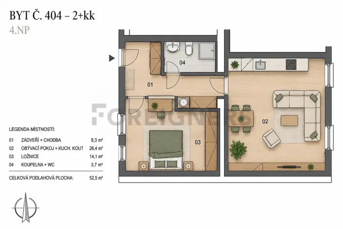 Pronájem bytu 2+kk, Praha - Žižkov, Chlumova, 52 m2