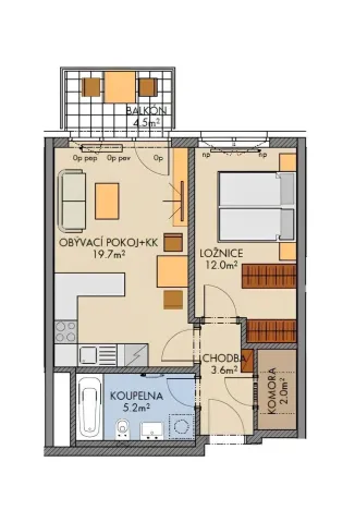Pronájem bytu 2+kk, Praha - Vysočany, Pod Harfou, 49 m2