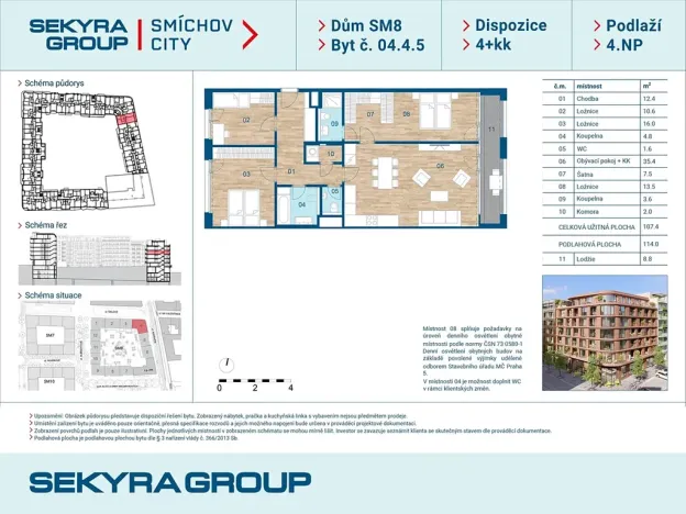 Prodej bytu 4+kk, Praha - Smíchov, Šiklové, 107 m2