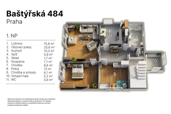 Prodej bytu 3+1, Praha, Baštýřská, 95 m2