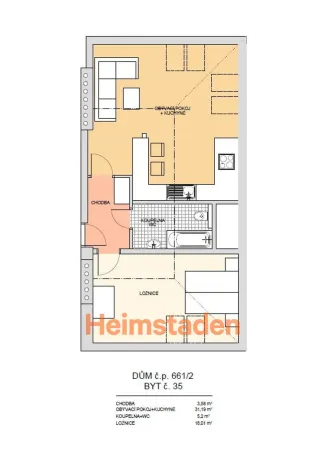 Pronájem bytu 2+kk, Ostrava - Poruba, náměstí Boženy Němcové, 58 m2