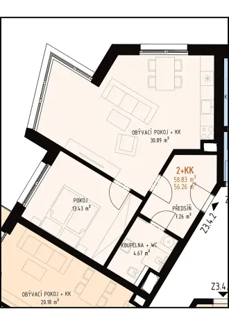 Prodej bytu 2+kk, Brno, Veveří, 59 m2