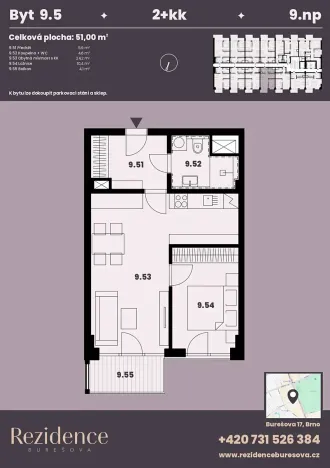 Prodej bytu 2+kk, Brno, Burešova, 51 m2