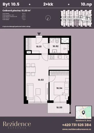 Prodej bytu 2+kk, Brno, Burešova, 51 m2