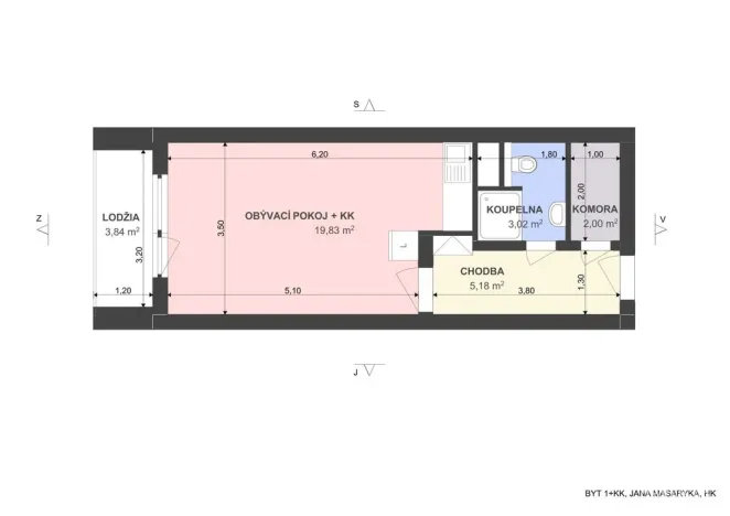 Pronájem bytu 1+kk, Hradec Králové - Nový Hradec Králové, Jana Masaryka, 34 m2