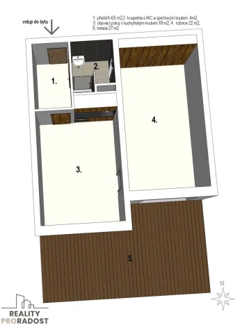 Pronájem bytu 2+kk, Brno - Horní Heršpice, Rajhradská, 49 m2