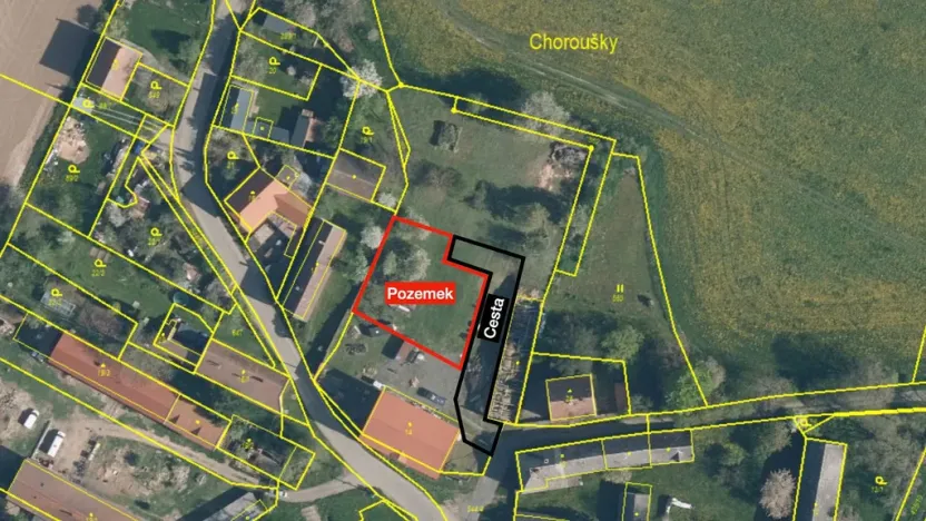 Prodej pozemku, Chorušice, 850 m2
