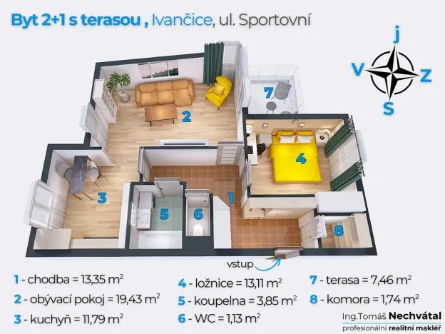 Prodej bytu 2+1, Ivančice, Sportovní, 67 m2