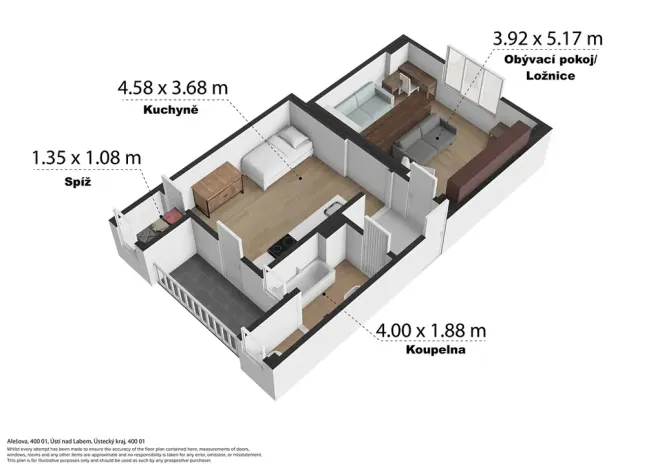 Prodej bytu 1+1, Ústí nad Labem, Alešova, 52 m2