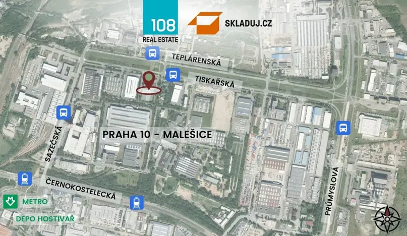 Pronájem skladu, Praha - Malešice, Tiskařská, 1098 m2