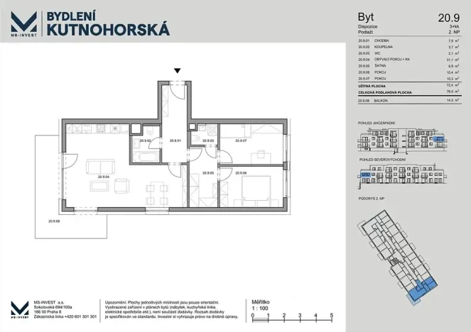 Prodej bytu 3+kk, Praha - Dolní Měcholupy, Kutnohorská, 77 m2