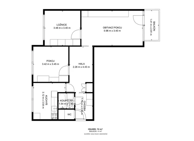 Pronájem bytu 3+1, Písek - Hradiště, Zahradní, 74 m2