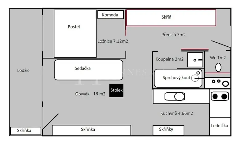 Pronájem bytu 2+kk, Praha - Střížkov, Vysočanská, 42 m2