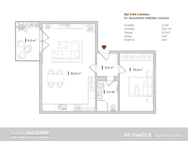 Prodej bytu 2+kk, Ivančice, Dr. Novotného, 53 m2