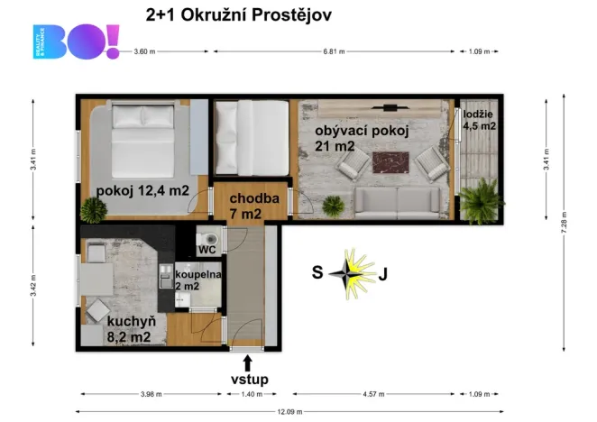 Prodej bytu 2+1, Prostějov, Okružní, 51 m2