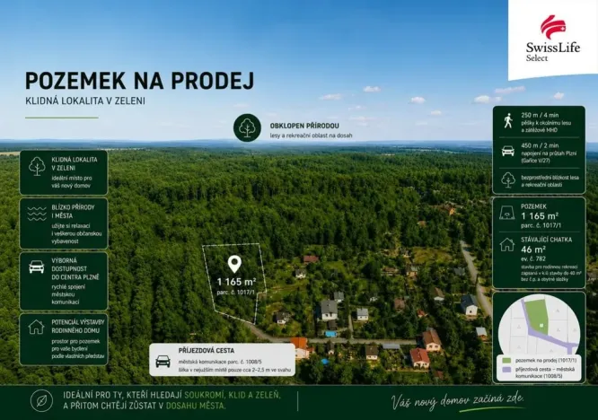 Prodej pozemku pro bydlení, Plzeň - Litice, Výsluní, 1165 m2