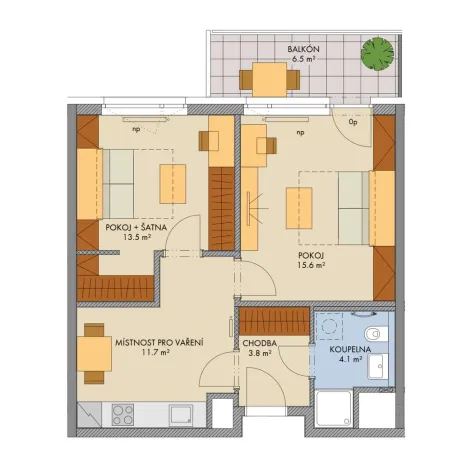 Prodej bytu 2+1, Praha - Hlubočepy, Gollové, 51 m2