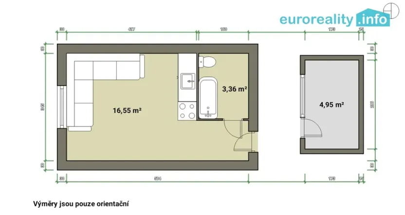 Prodej bytu 1+kk, Nové Sedlo, Sadová, 20 m2